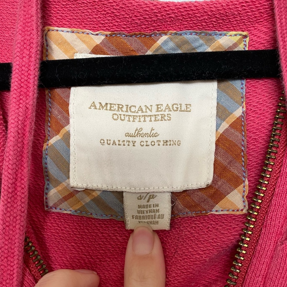 American Eagle Women’s 3/4 Sleeve Hooded Sweatshirt | Small | Pink - Picture 3 of 4